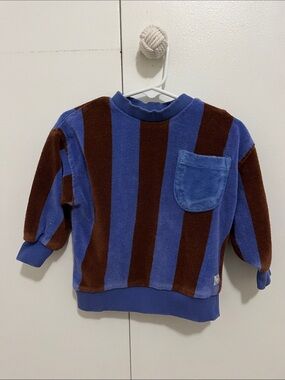 Kids Blue and Brown Striped Pullover Sweatshirt with Chest Pocket